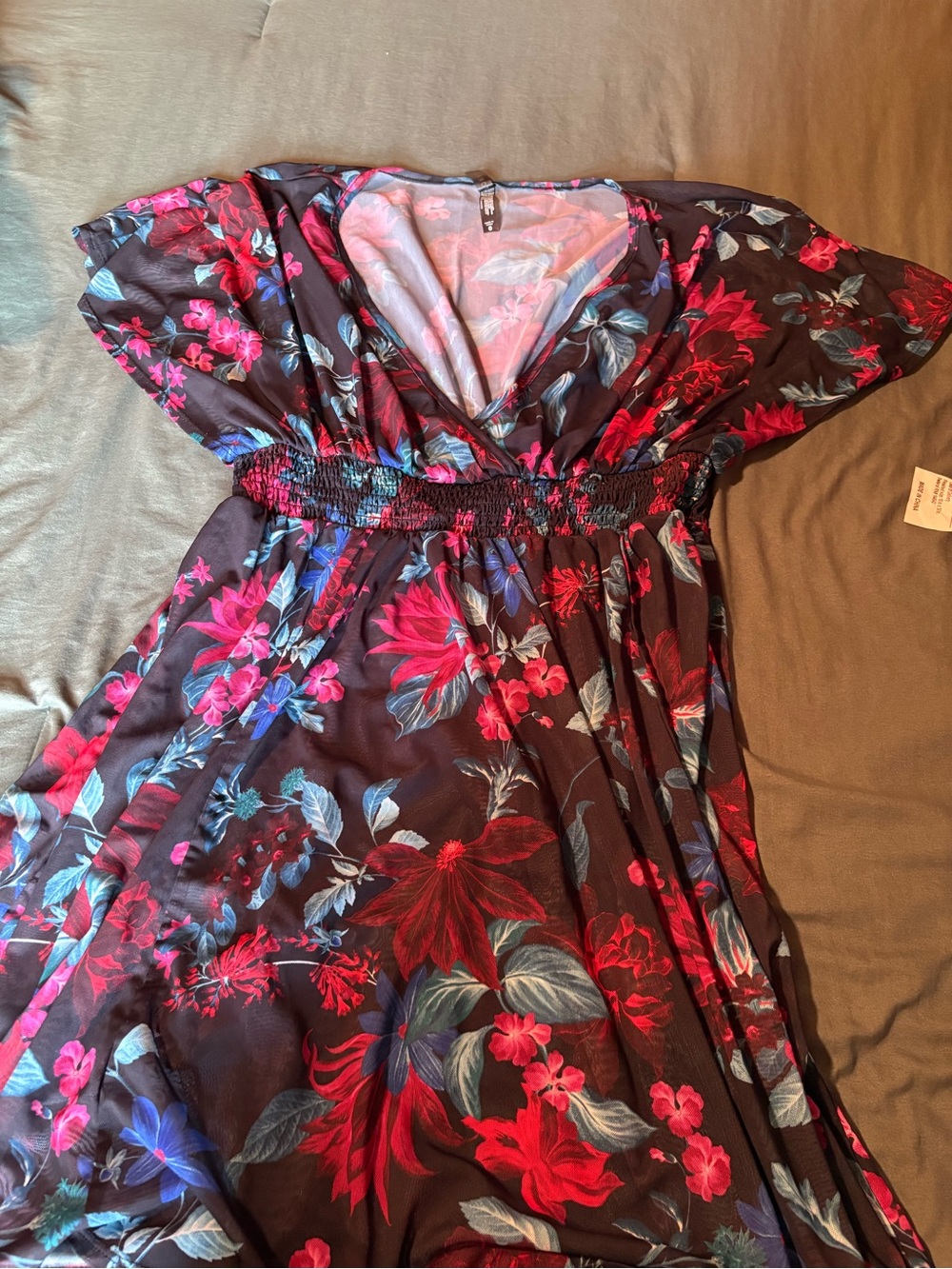 torrid Floral mesh coverup in Plum with Red and Blue Blooms